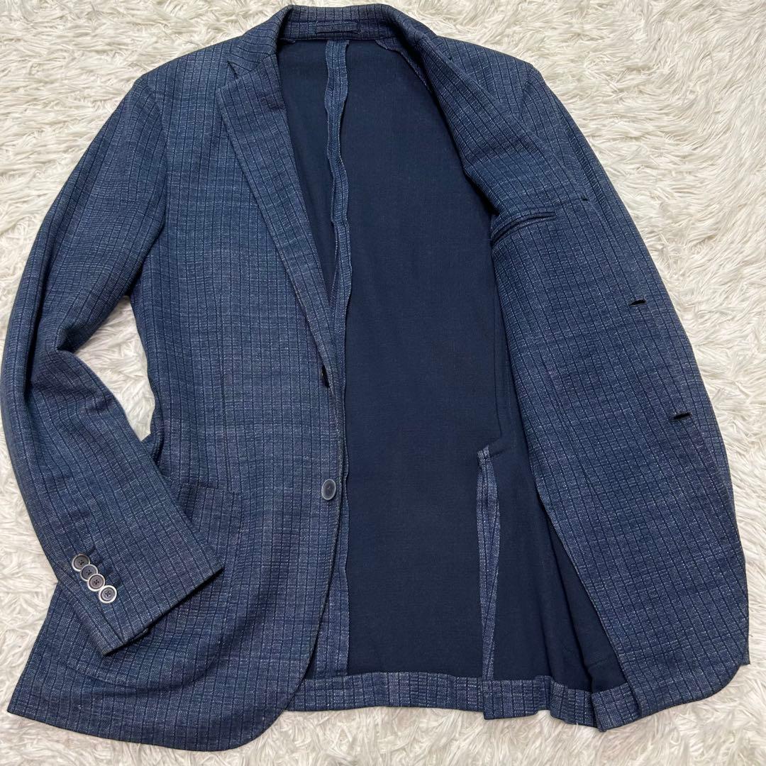 【美品】ラルディーニ テーラードジャケット リネン使用 ネイビー 段返り 50