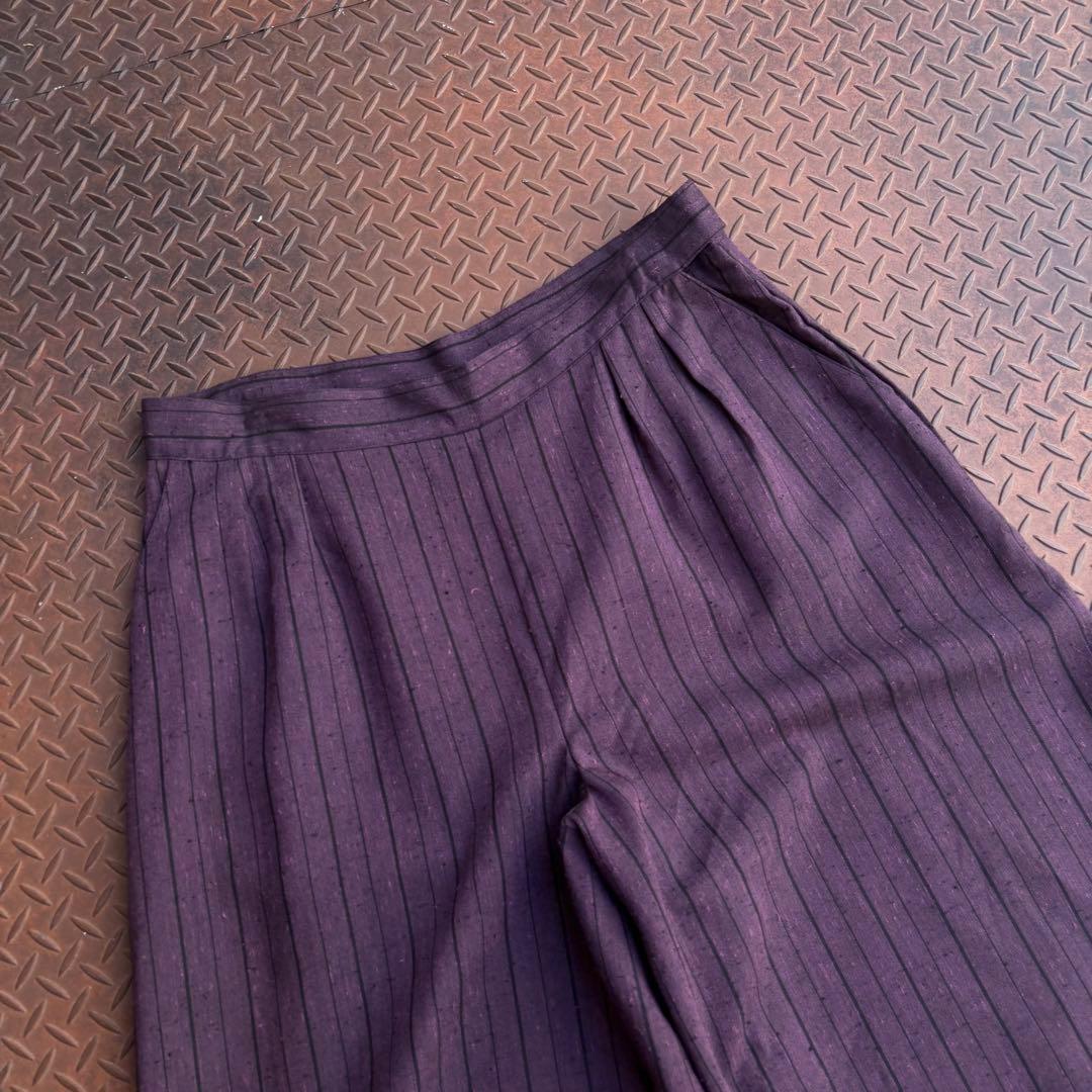 80-90s クロップドパンツ ポリレーヨン ネップ ストライプ ワイド