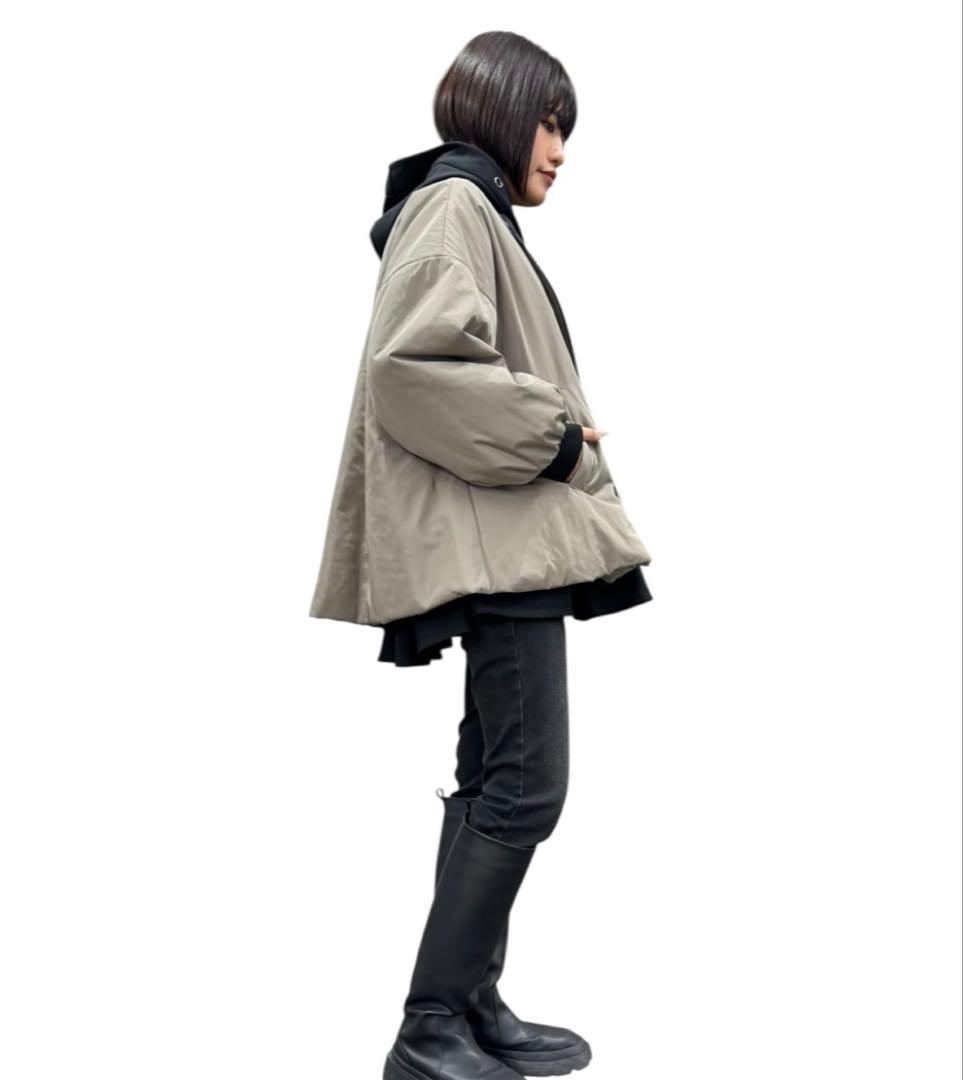 中綿フレアコート・グレイッシュピンク