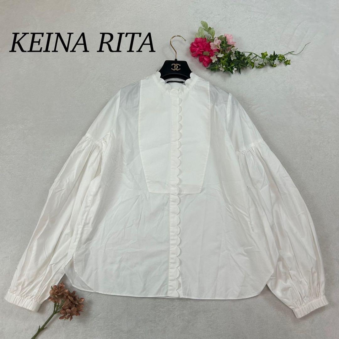 K41 M ケイナリタ スカラップパフスリーブ ブラウス ホワイト レディース