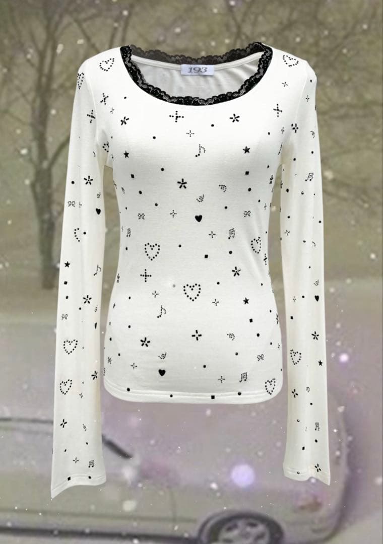 193 igusa 音符 ラインストーン カットソー