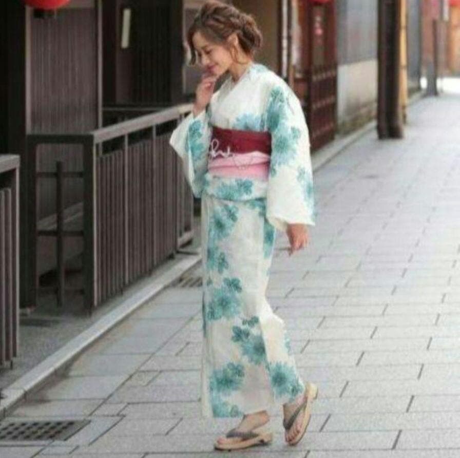 ◆最高級【綿絽浴衣】青菊花の白生成地古典涼しゆかた◆着物としても着用可◆