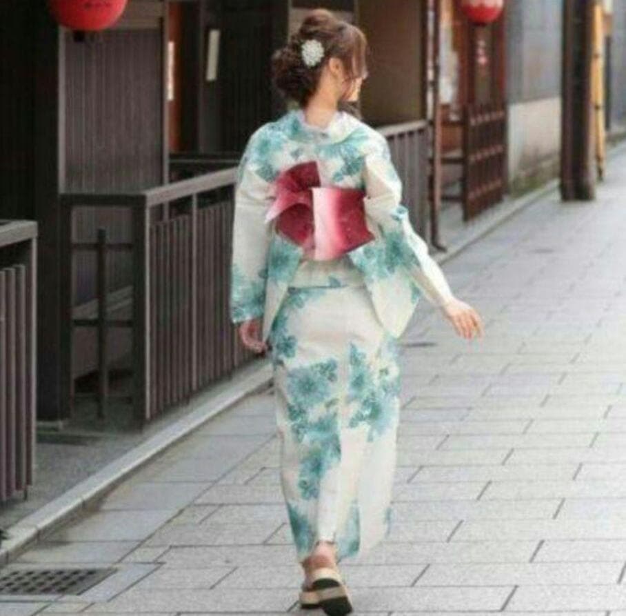 ◆最高級【綿絽浴衣】青菊花の白生成地古典涼しゆかた◆着物としても着用可◆