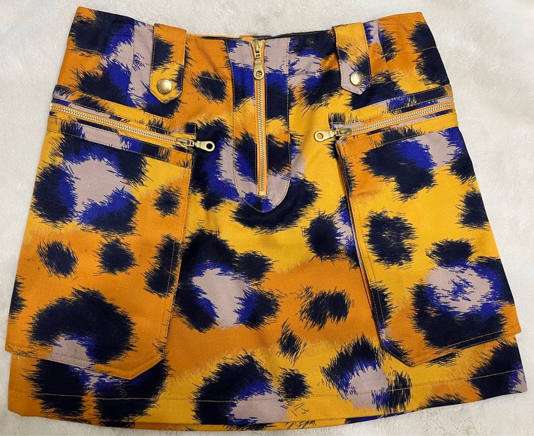 【美品】KENZOケンゾー　ミニスカート　オレンジ　レオパード柄　豹柄