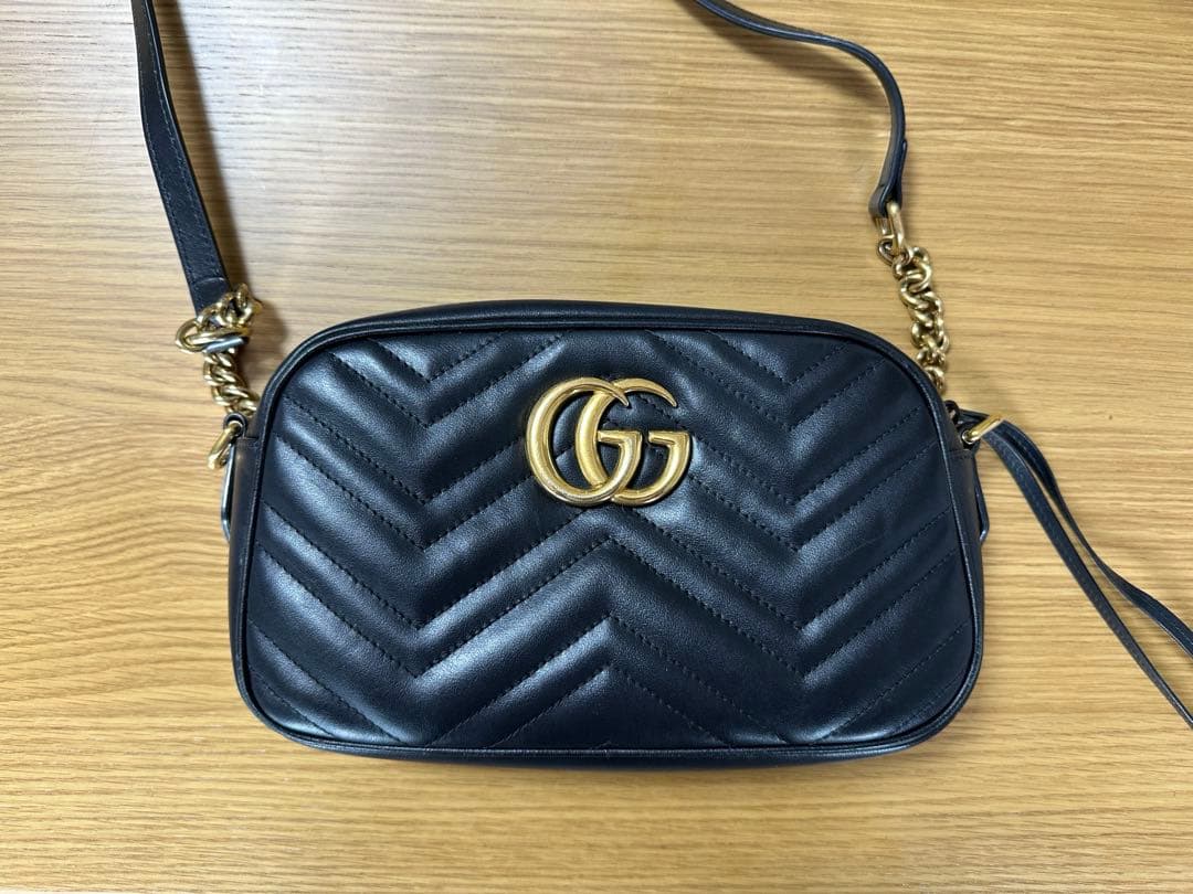 GUCCI マーモント　キルティング　GG チェーン　ショルダーバッグ　ブラック