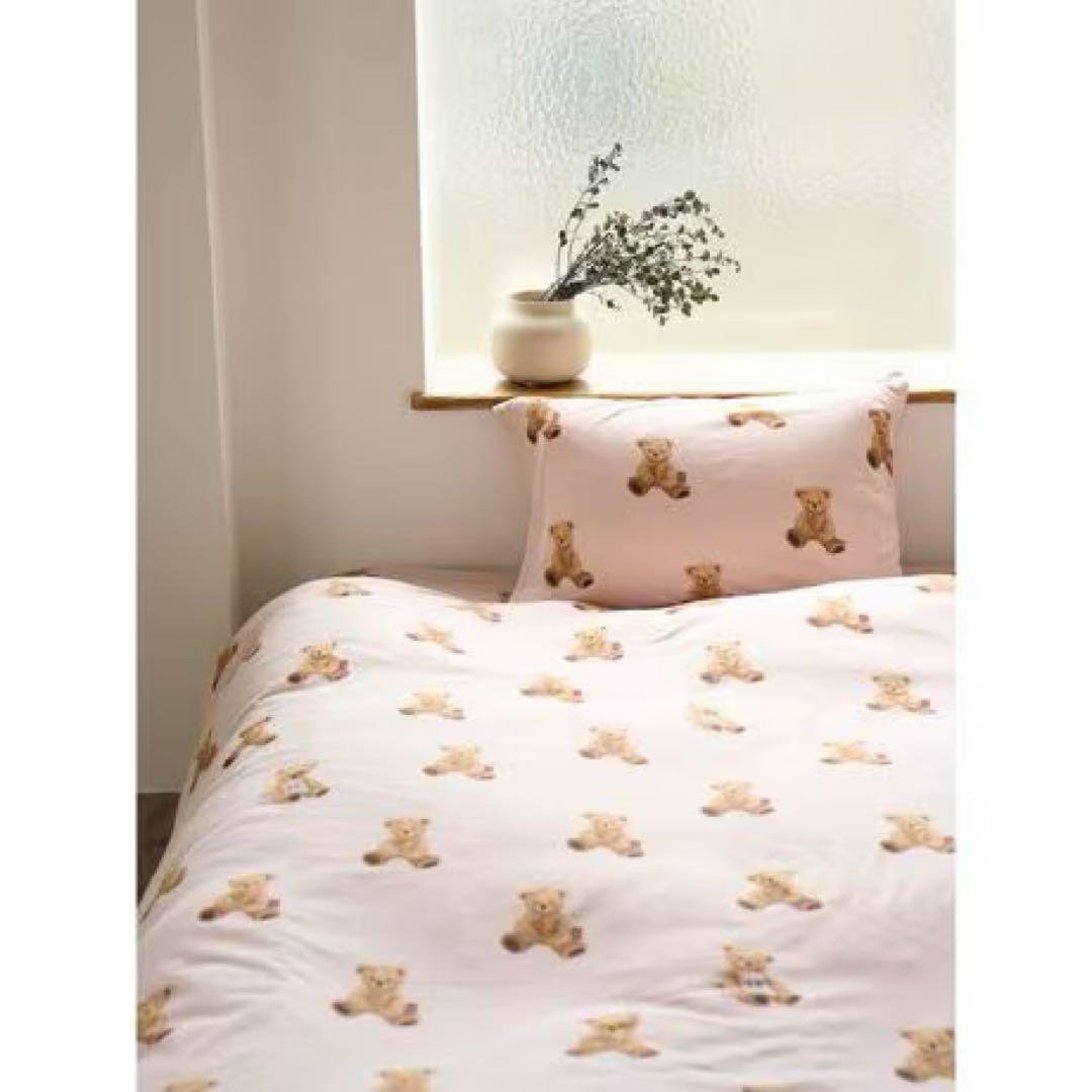 新品【Sleep】ベア柄2点セット掛けカバー&ピローケース （シングル） PNK