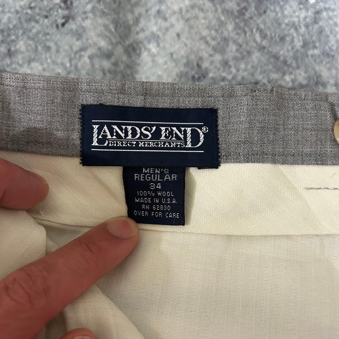 90s USA製 LANDS' END スラックス “絣” グレー ランズエンド