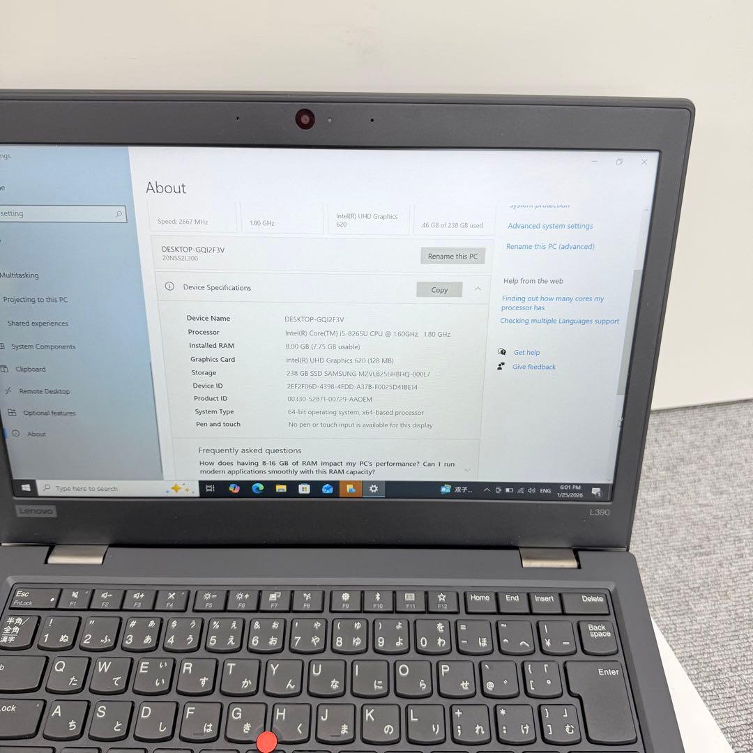 Lenovo ThinkPad L390 ノート8GB / 256GB