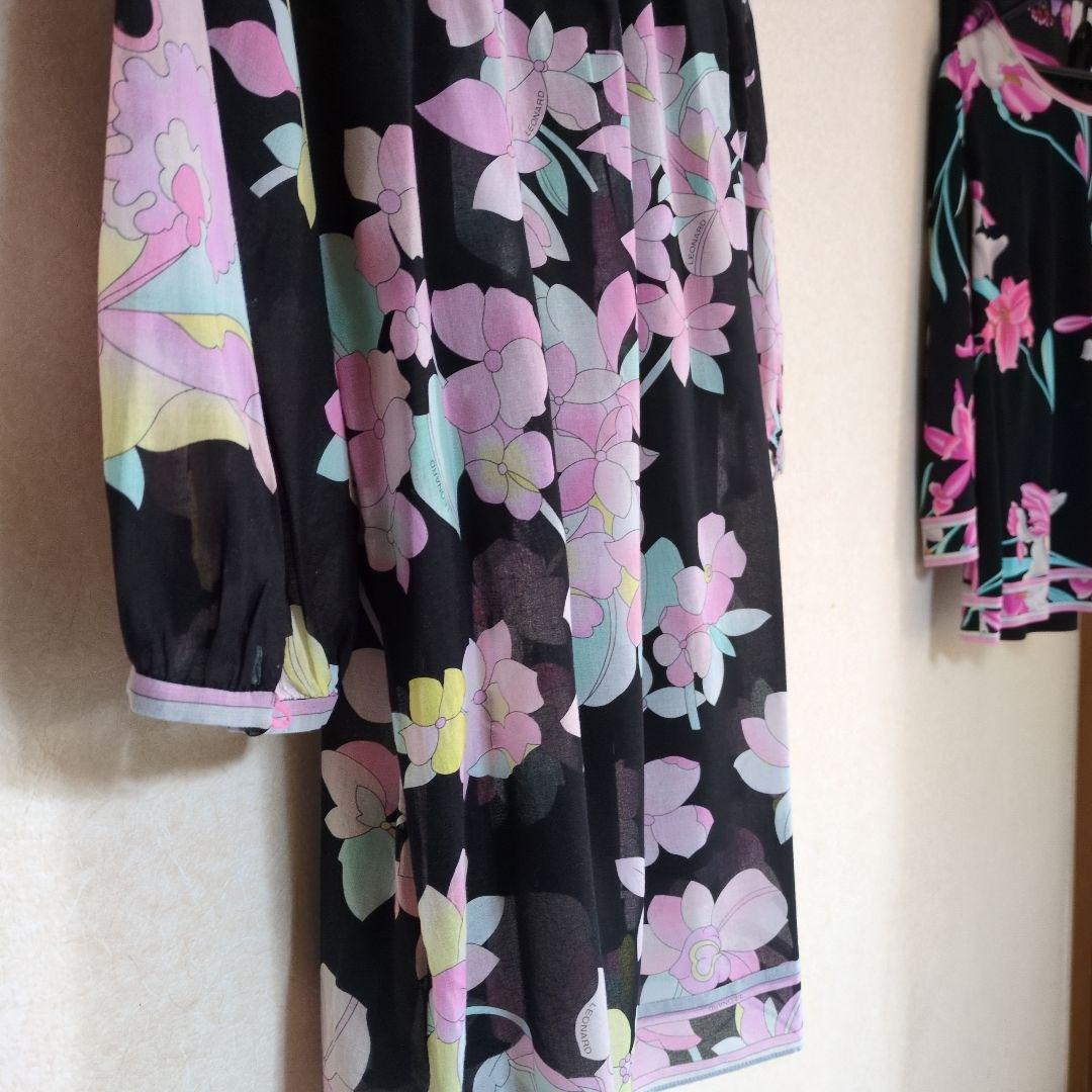 近年人気プリントLEONARD FASHION 花柄７分袖チュニック