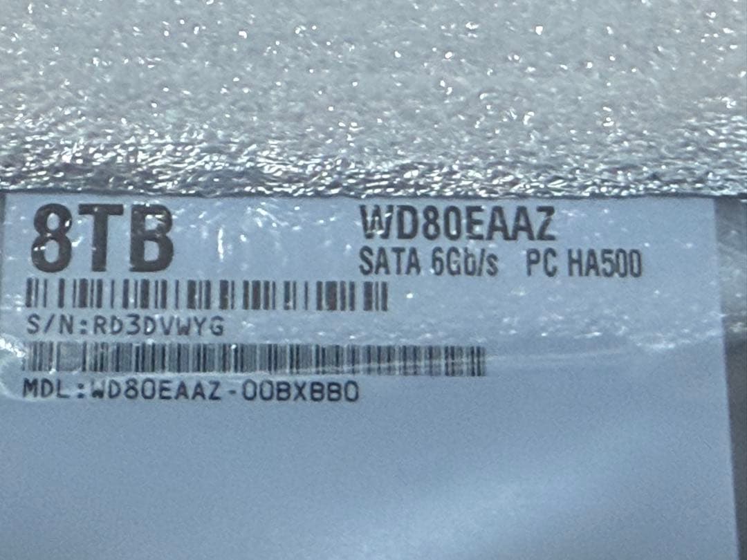 未使用　WD80EAAZ ウエスタンデジタル　8TB HDD