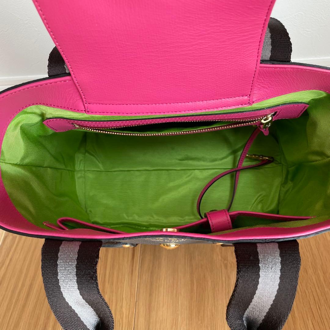 美品ADMJ ハンドバッグ レザー キャンバス　グレー　ストライプ