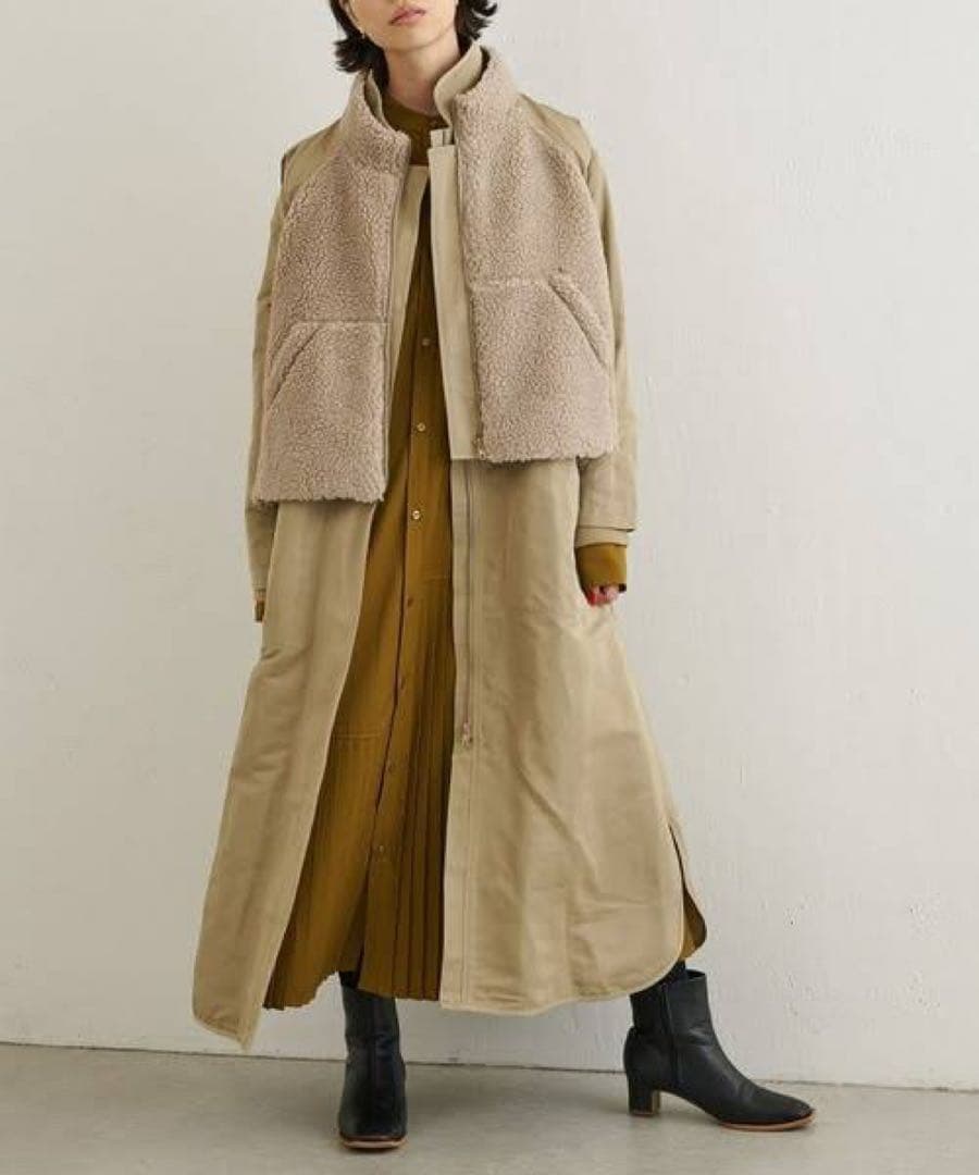 ear PAPILLONNER イアパピヨネ ボアベスト付き馬刺しゅうコート