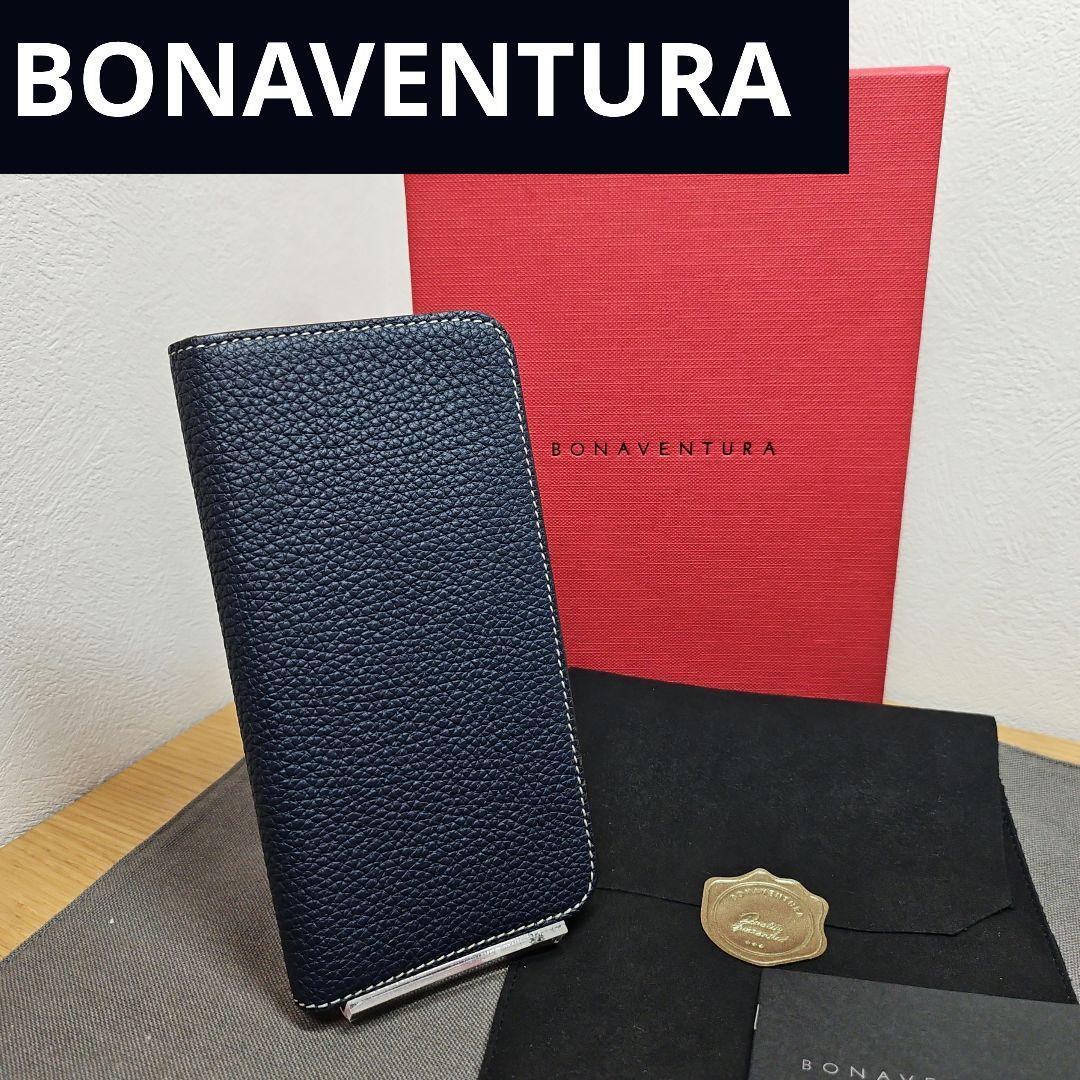 美品 BONAVENTURAボナベンチュラ iPhone用手帳型ケース ネイビー