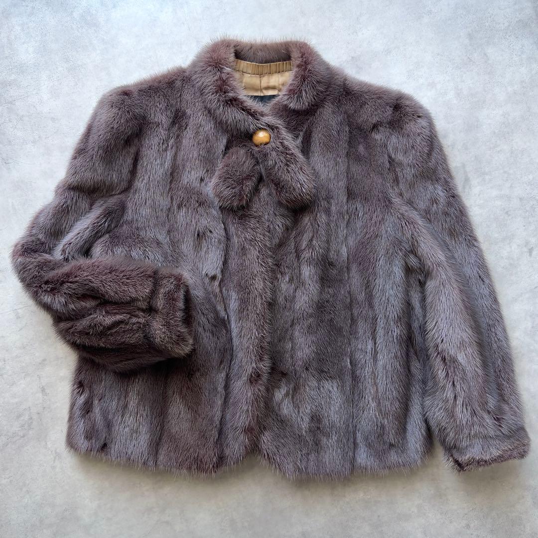 ミンク ファーコート クロップド 毛皮 リアルファー 11号 L
