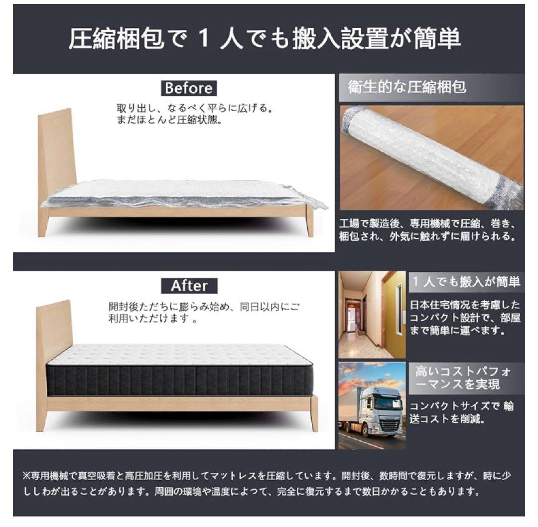 マットレス シングル 528 個高密度ポケットコイル 適度硬め 厚 20cm