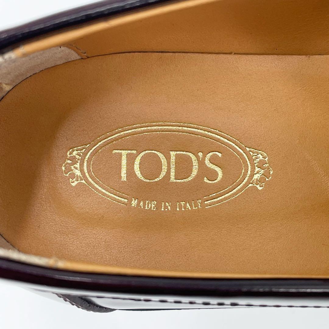 美品　トッズ　T金具　ローファー　革靴　ヒール　厚底　バーガンディ　レザー