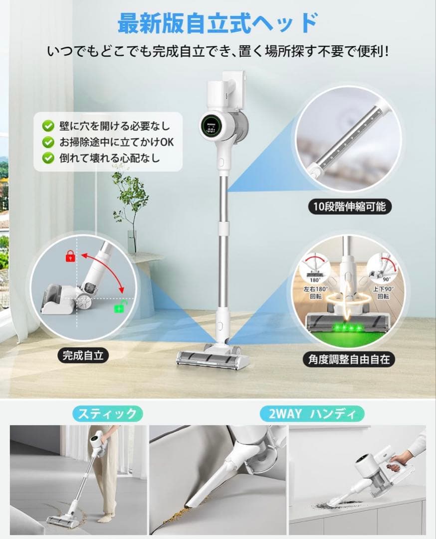 掃除機 コードレス95Kpa 自立式　自走式パワーヘッド 550Ｗ 2WAY