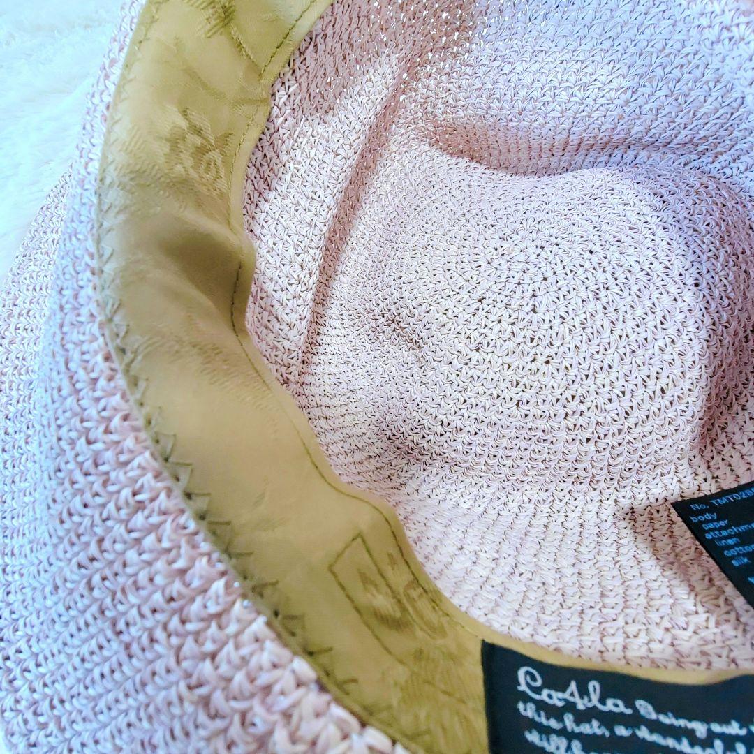 【CA4LA】リボン ストローハットカシラ　リボン 麦わら帽子　ピンク