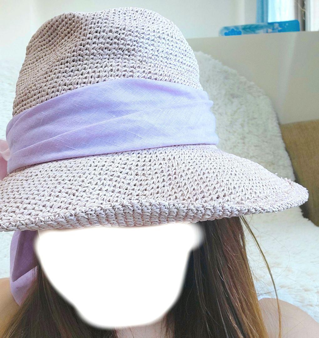 【CA4LA】リボン ストローハットカシラ　リボン 麦わら帽子　ピンク