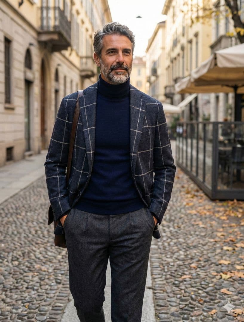 エリコフォルミコラ ジャケット ウィンドウペーン ネイビー 46 ナポリ仕立て