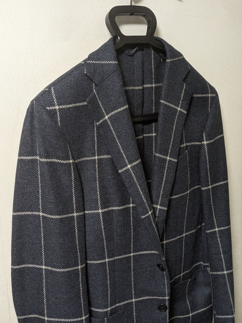 エリコフォルミコラ ジャケット ウィンドウペーン ネイビー 46 ナポリ仕立て
