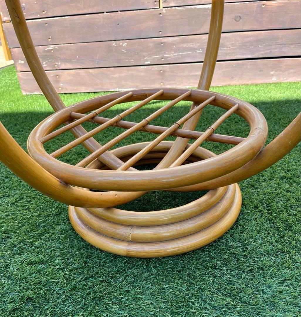 【昭和レトロ】藤 ラタン 丸テーブル　丸椅子セット