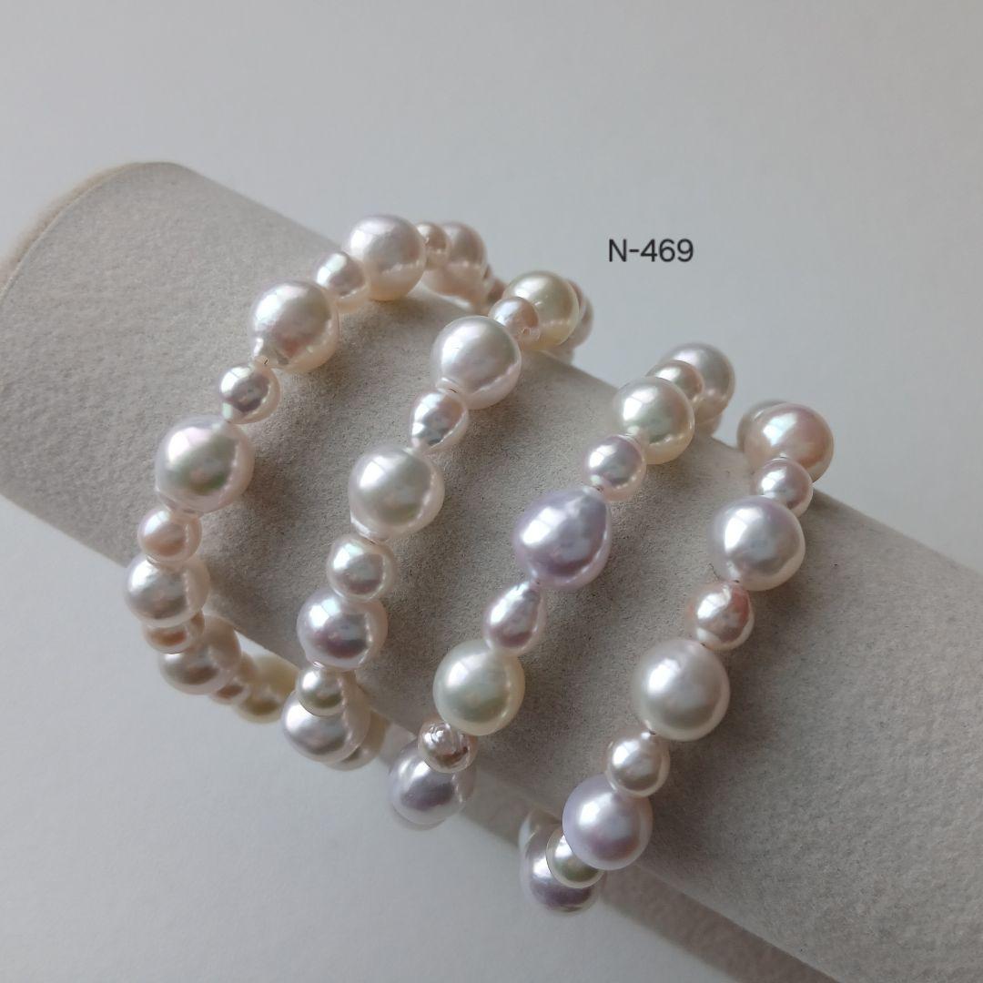 N469アコヤ真珠マルチカラーセミロングネックレス4.0～7.0㎜ 本真珠あこや
