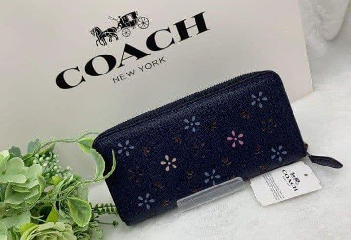 新品未使用コーチ長財布ネイビー花柄フラワーレディースメンズ送料無料即日発送