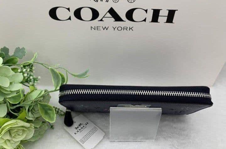新品未使用コーチ長財布ネイビー花柄フラワーレディースメンズ送料無料即日発送