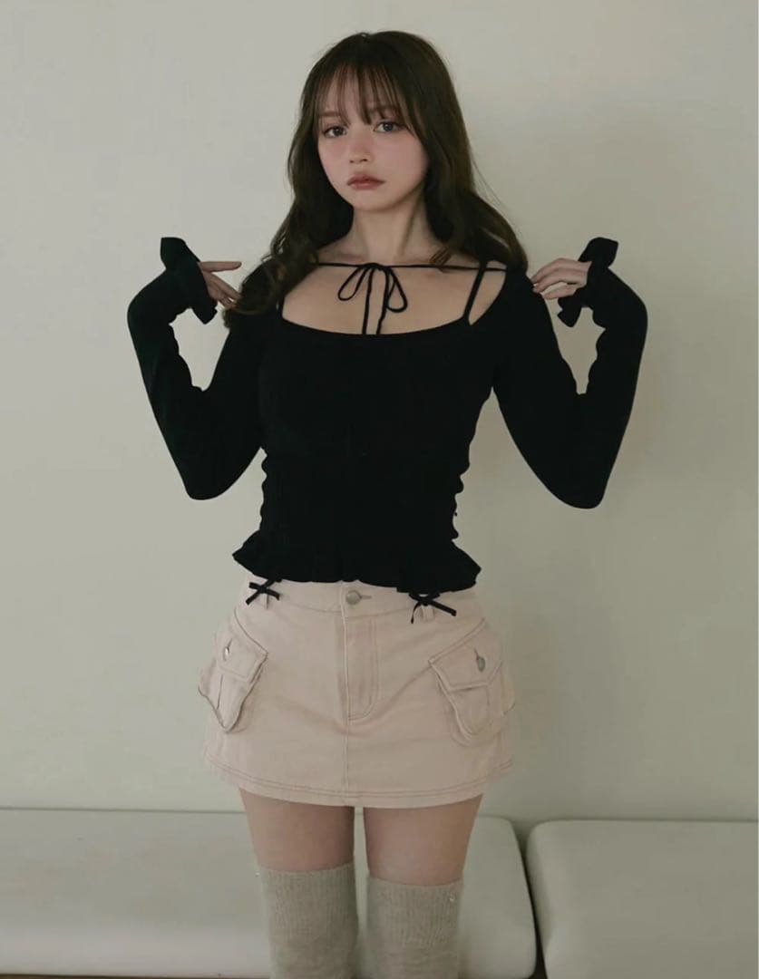 トップス Crochet frill knit tops Andmary