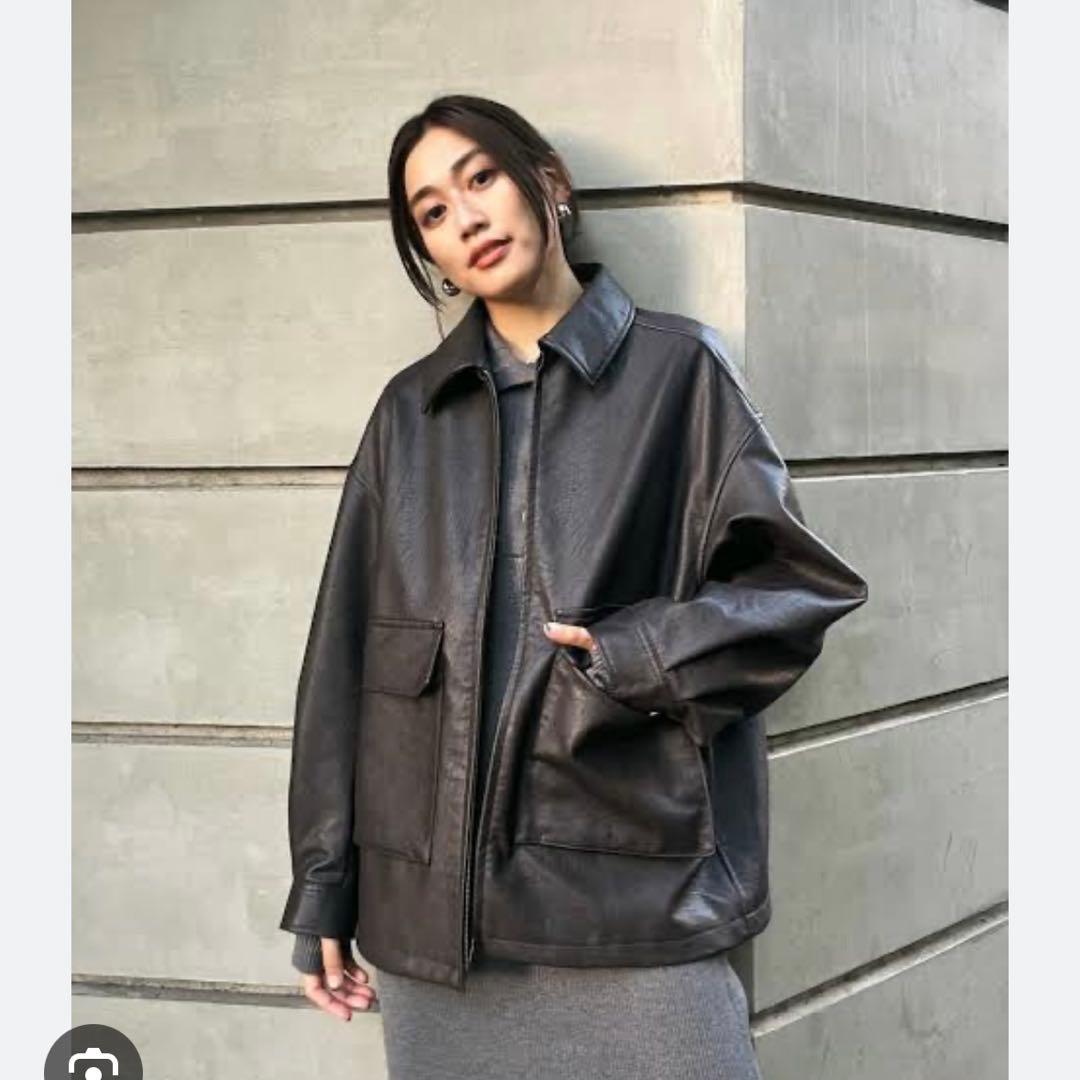 MOUSSY フェイクレザー ビッグジャケット FREE ダークブラウン