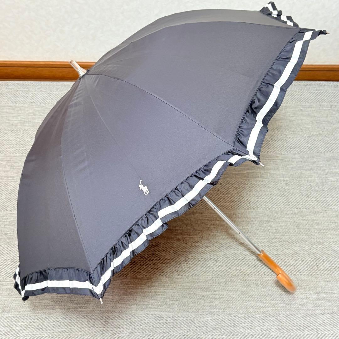 美品　ポロラルフローレン　晴雨兼用UV傘　フリル　ブラック　小傘