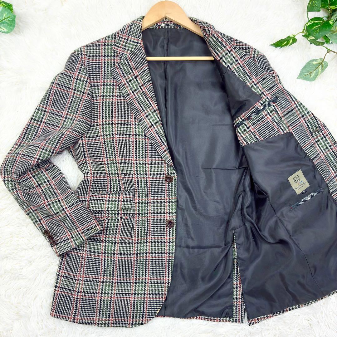 美品　ジーステージ　ツイード　アンゴラ混　グレンチェック　テーラードジャケットM