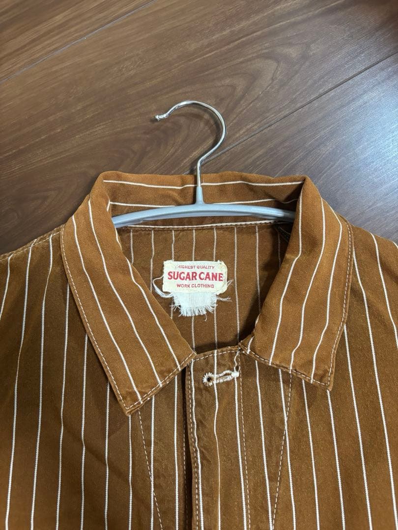 SUGAR CANE ストライプ オーバーオール ブラウン