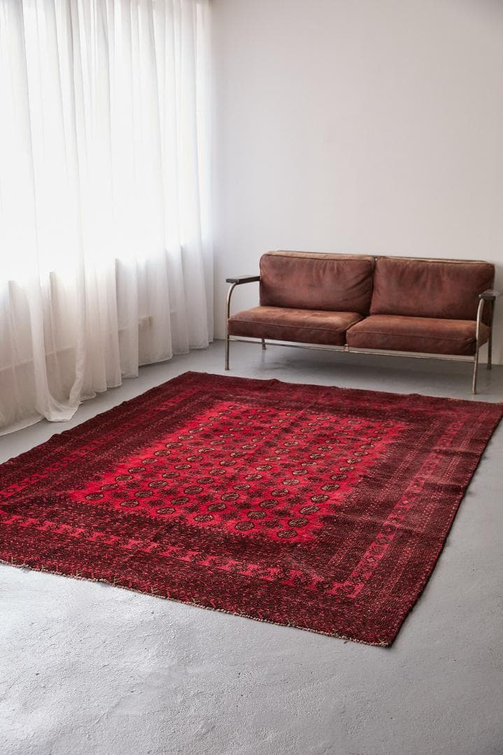 大型ヴィンテージラグ　トライバルラグ　トルクメン族（287×200cm）赤　黒