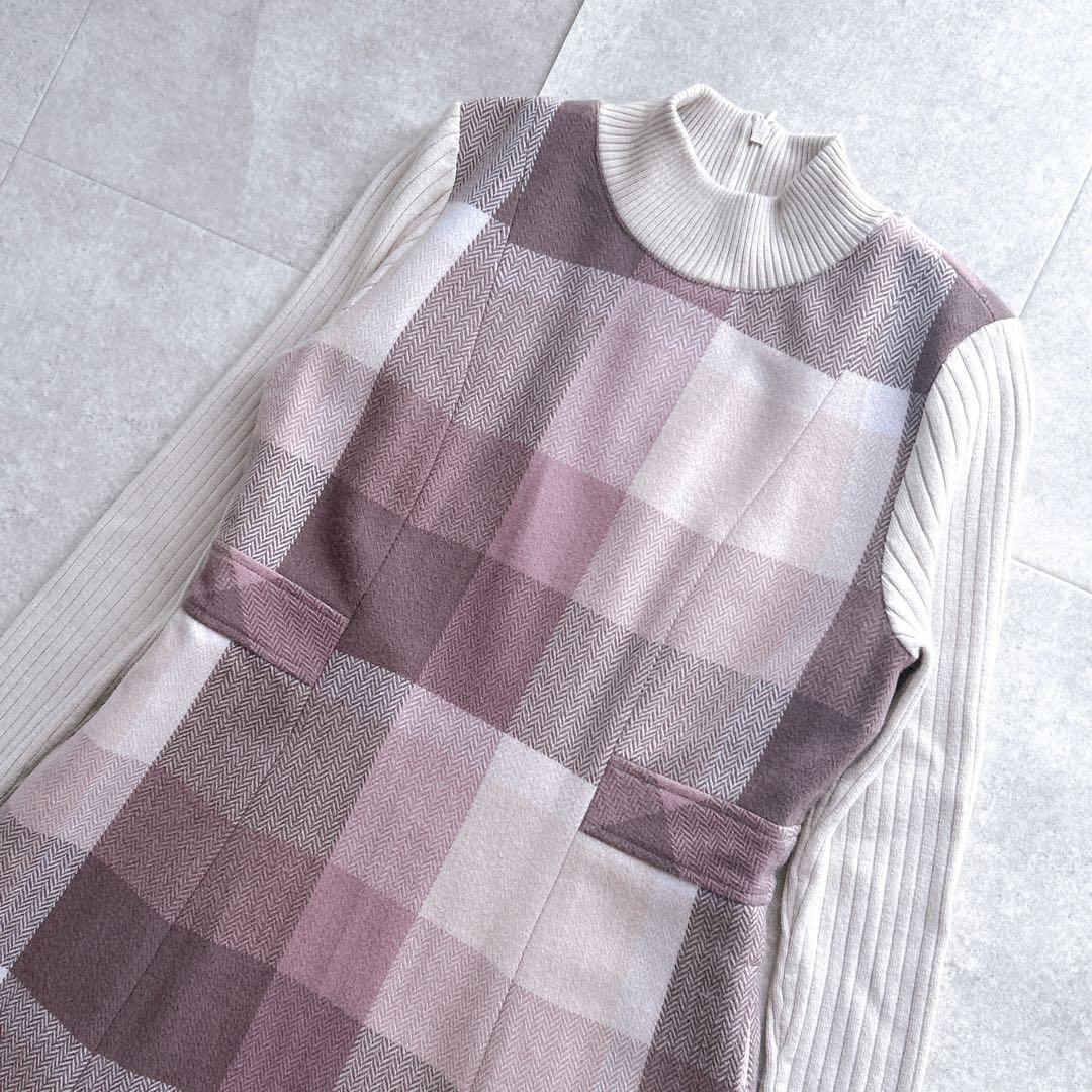 美品✨ブルーレーベルクレストブリッジ チェックプラスティーへリンボーンドレス M