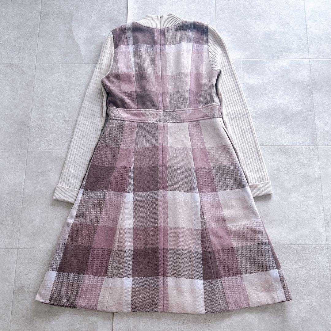 美品✨ブルーレーベルクレストブリッジ チェックプラスティーへリンボーンドレス M