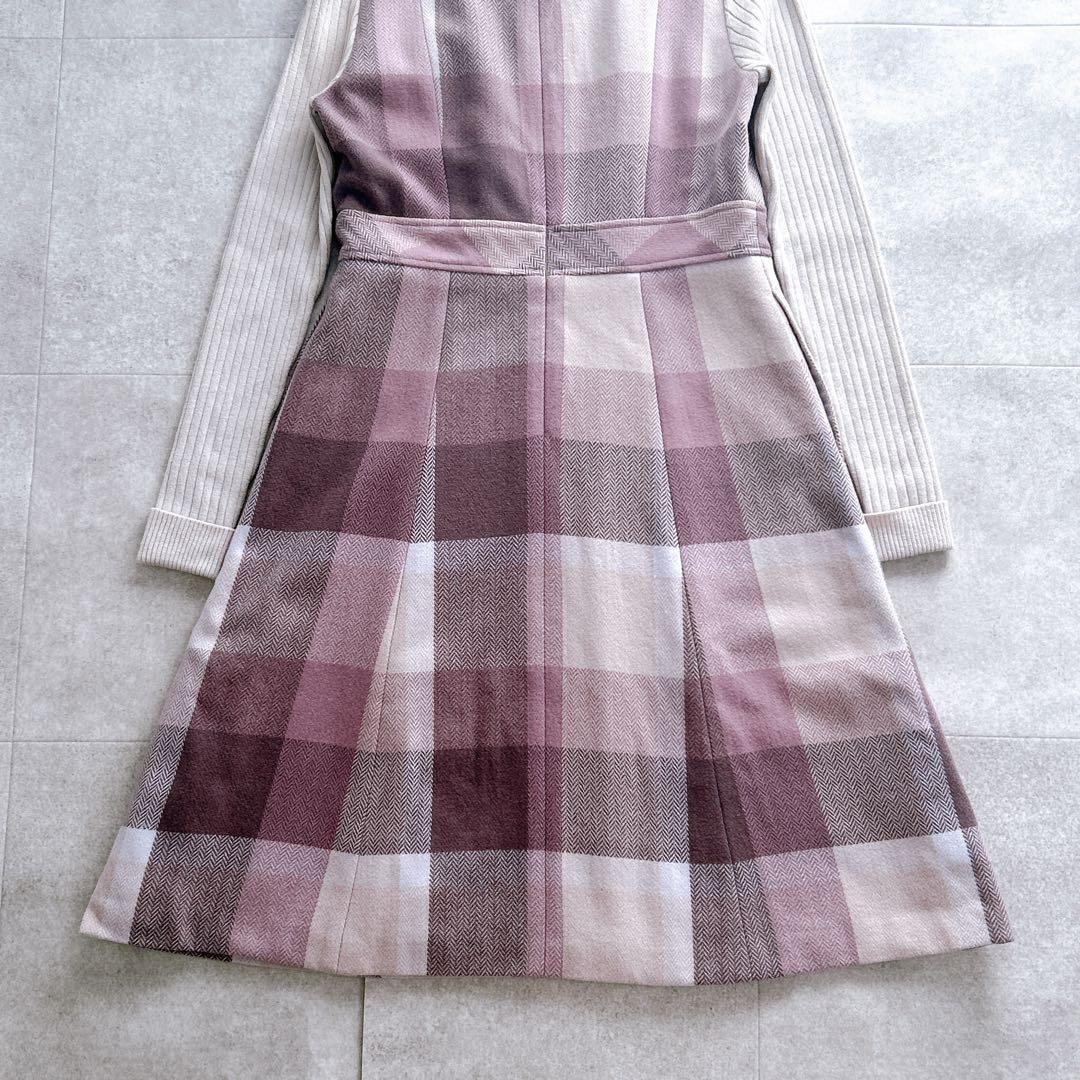 美品✨ブルーレーベルクレストブリッジ チェックプラスティーへリンボーンドレス M