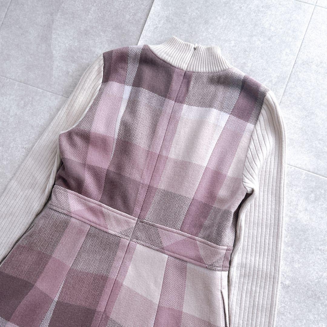美品✨ブルーレーベルクレストブリッジ チェックプラスティーへリンボーンドレス M