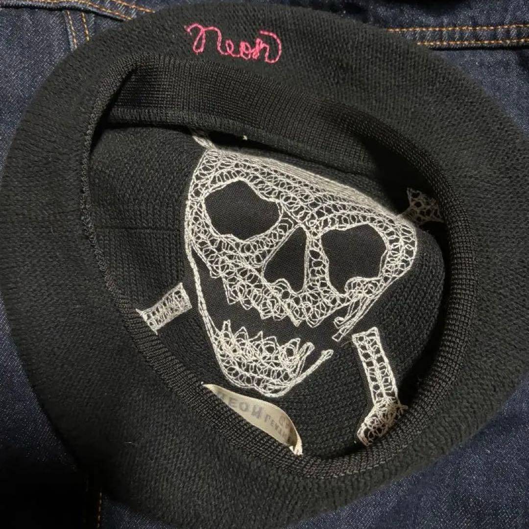 サファイアNEON スカル刺繍 ベレー帽 ブラック