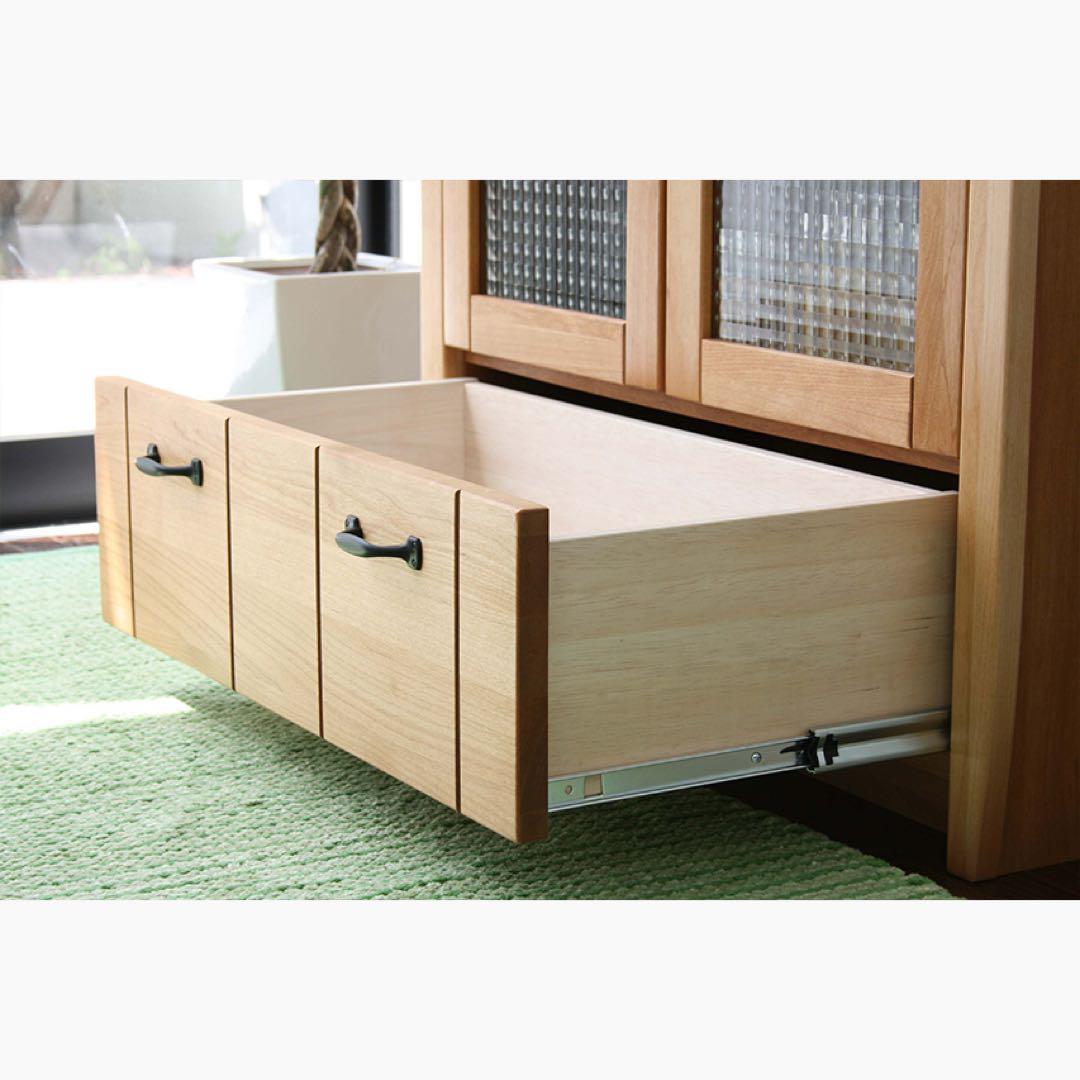 ナチュラルウッド ガラス扉付きキャビネット