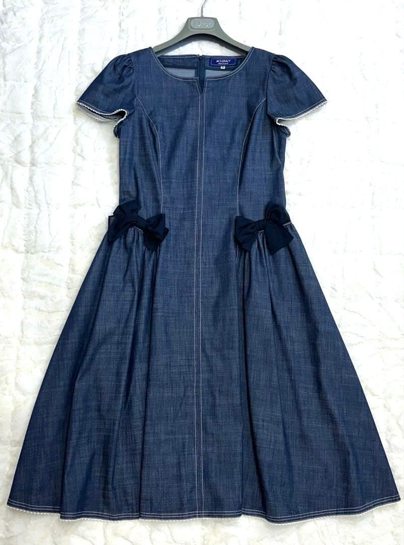 エムズグレイシー リボン 半袖 デニム ワンピース サイズ40
