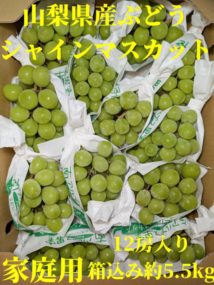 山梨県産ぶどう　シャインマスカット　12房入り箱込み約5.5kg