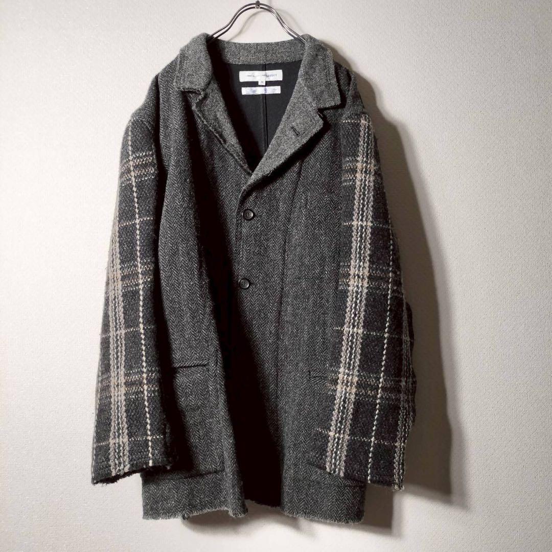 コムデギャルソンシャツ 切り替えテーラードジャケット チェック ウールカシミヤ