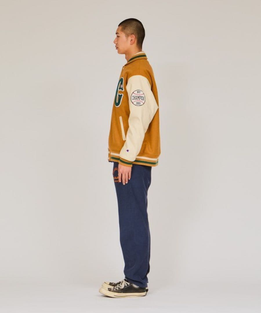 スタジャン チャンピオン 刺繍 ワッペン マスタード ブラウン L