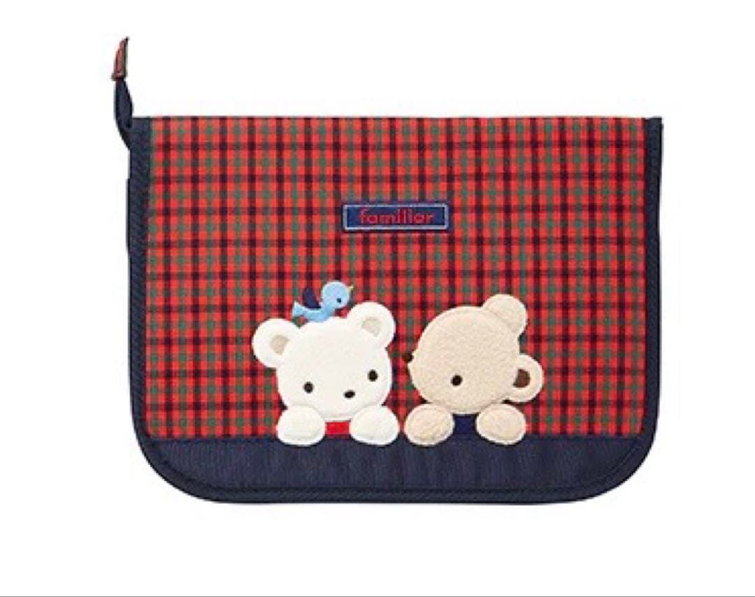 【新品】familiar チェック柄ポーチ 母子手帳ケース 001