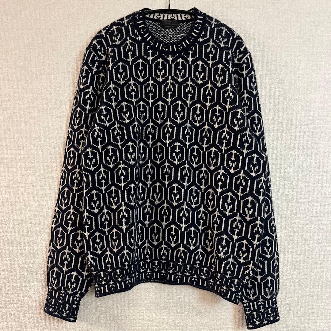 PRADA 21AW 総柄 カシミヤ混 ウール混 セーター ニット　ラフシモンズ