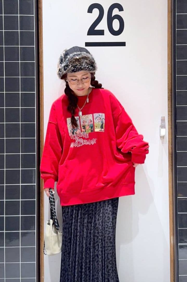 ニコアンド POPEYEスウェットトップス レッド ユニセックス