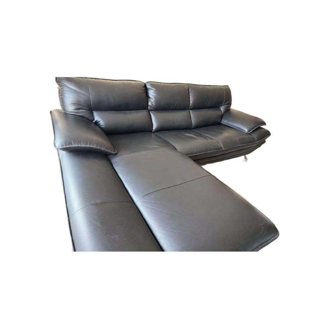 黒 コーナーソファ 本革製