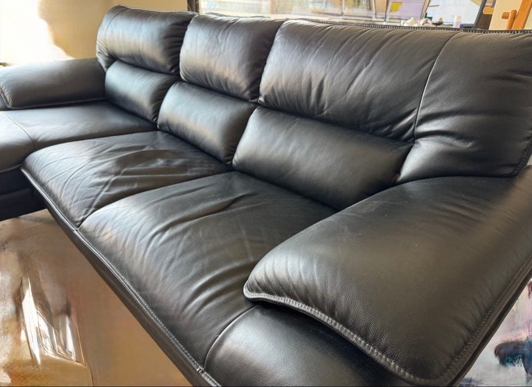 黒 コーナーソファ 本革製